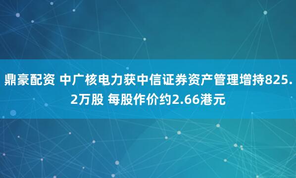 鼎豪配资 中广核电力获中信证券资产管理增持825.2万股 每股作价约2.66港元