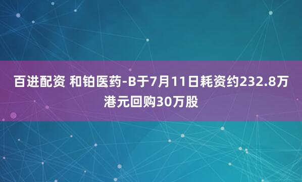 百进配资 和铂医药-B于7月11日耗资约232.8万港元回购30万股
