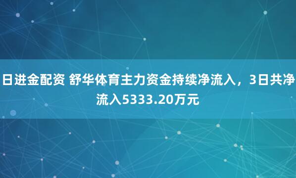 日进金配资 舒华体育主力资金持续净流入，3日共净流入5333.20万元